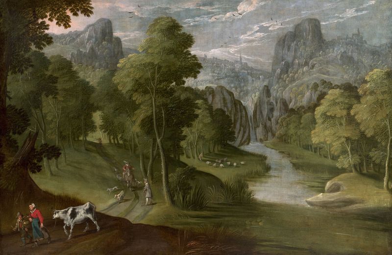 Mountainous landscape with figures, oil on canvas by Tobias Verhaecht
