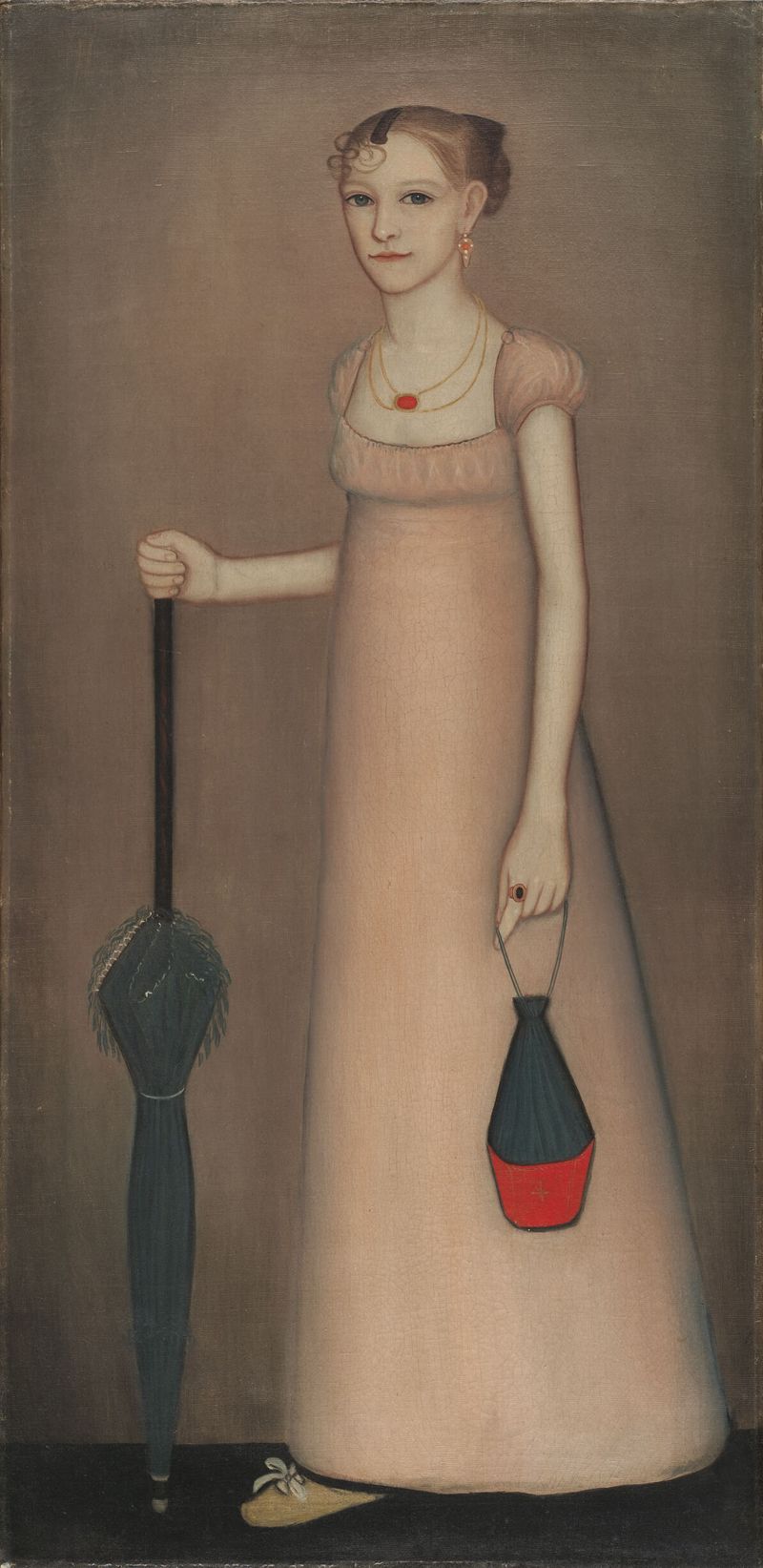 Retrato de Harriet Leavens, óleo sobre lienzo de Ammi Phillips