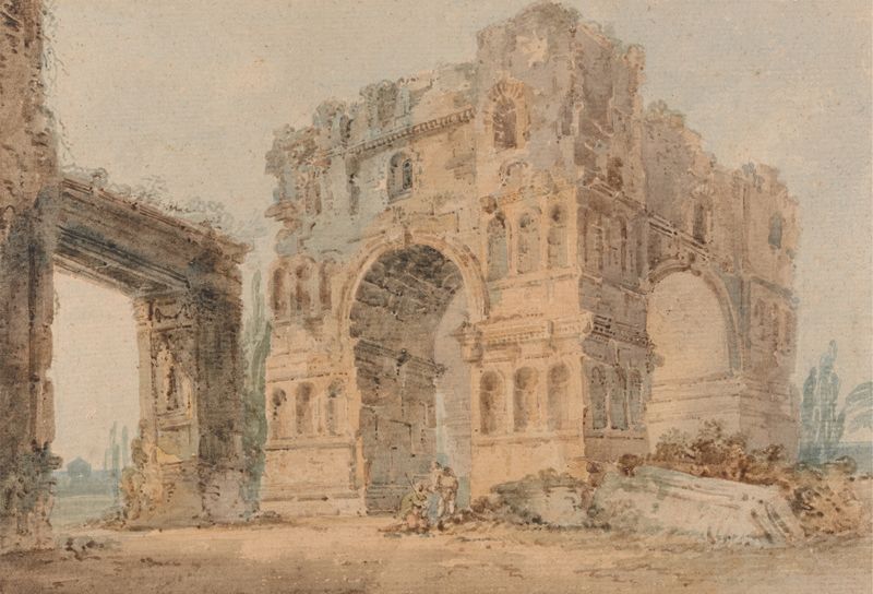Arco de Jano, após Piranesi de Thomas Girtin, aquarela sobre papel