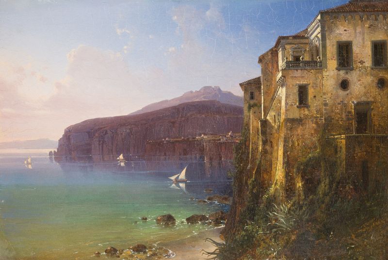 House of Tasso at the coast of Sorrent by August Wilhelm Ferdinand Schirmer, oil painting