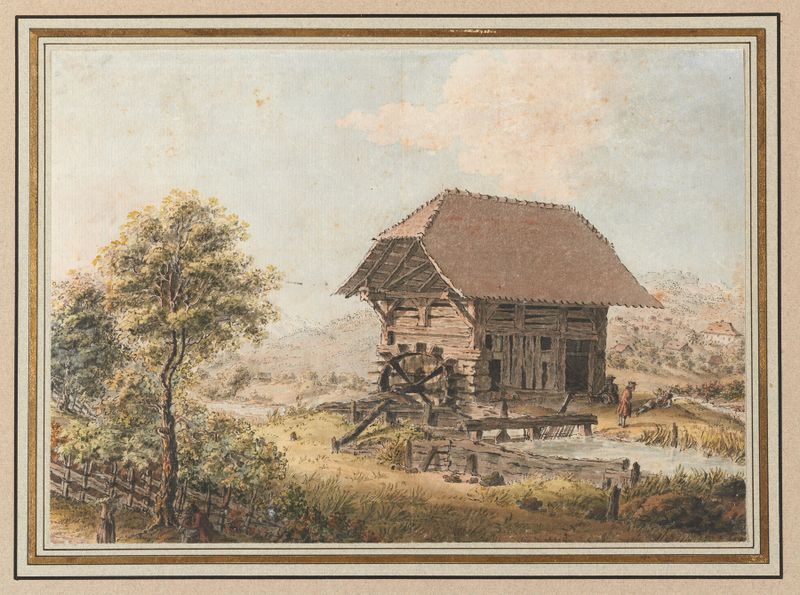 Landscape featuring a mill by Johann Ludwig Aberli, oil painting