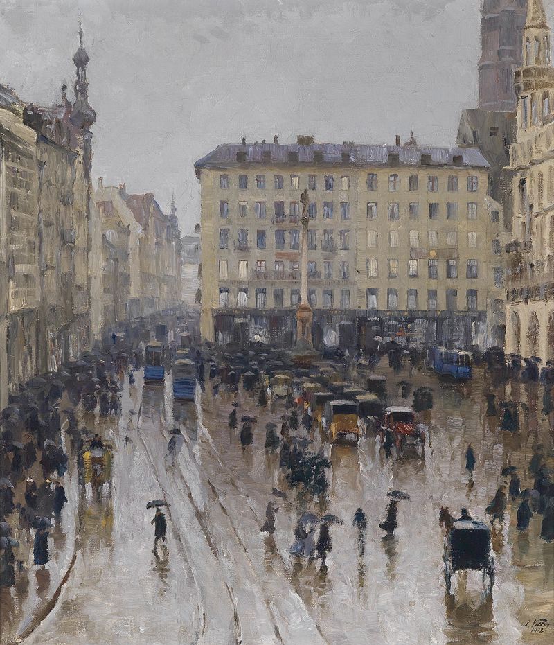 Blick auf den Marienplatz in München, oil on canvas by Charles Vetter