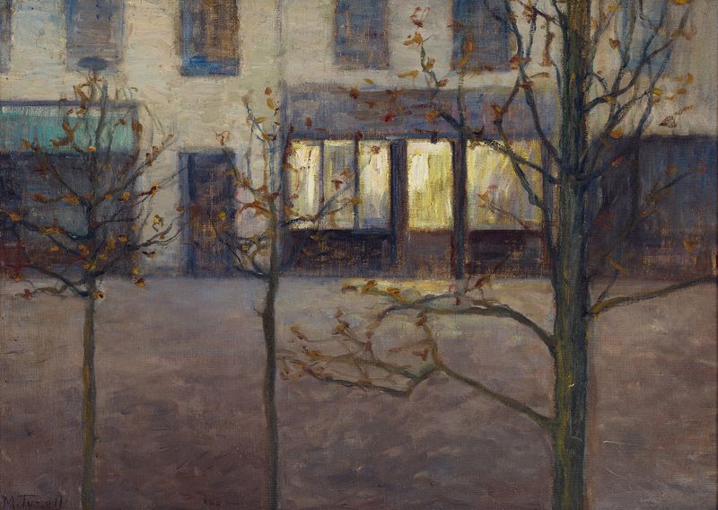 Oil on canvas by Märtha Tynell depicting a quiet café scene in Paris