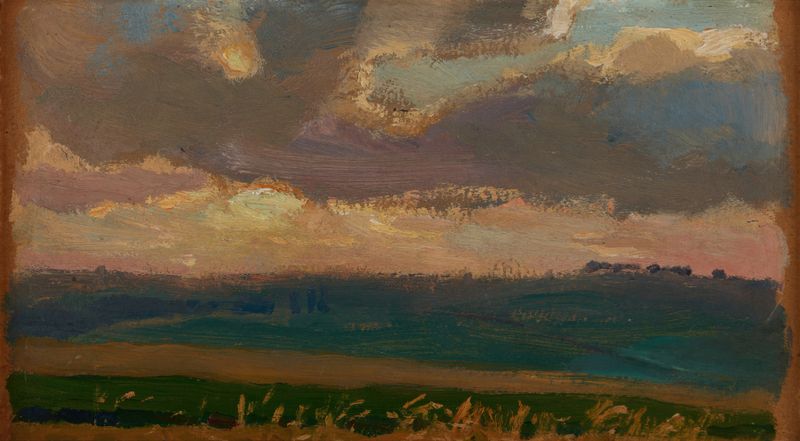 Landscape of fields at twilight by Jan Stanisławski, oil painting