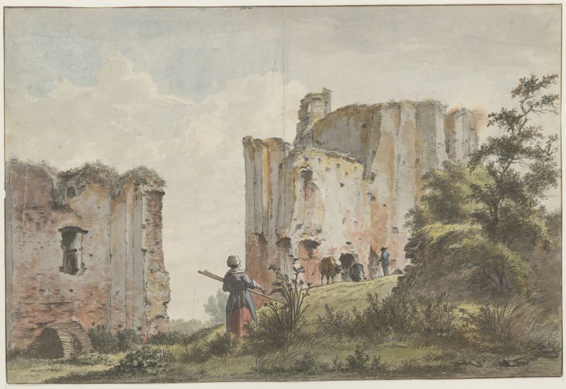Landscape depicting the ruins of Brederode by Wybrand Hendriks, oil painting