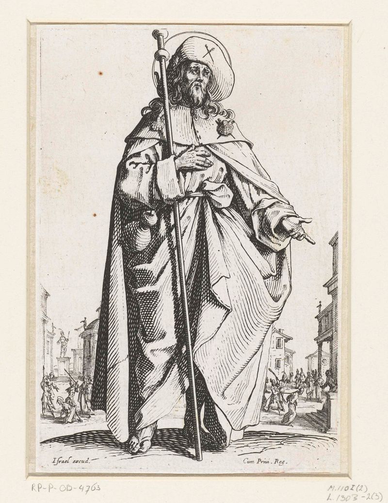 Santiago en una capa azul profunda, grabado de Jacques Callot