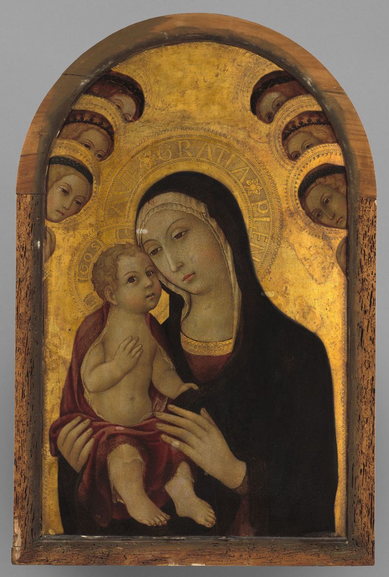 Virgin and Child Surrounded by Angels, tempera on panel by Sano di Pietro