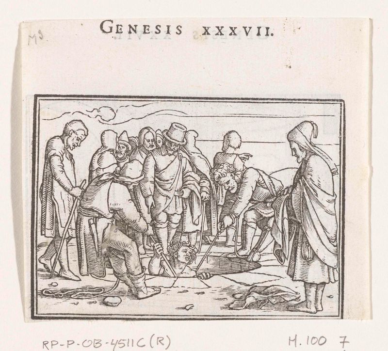 Jozef wordt door zijn broers uit put getrokken, papel de Hans Holbein (II)