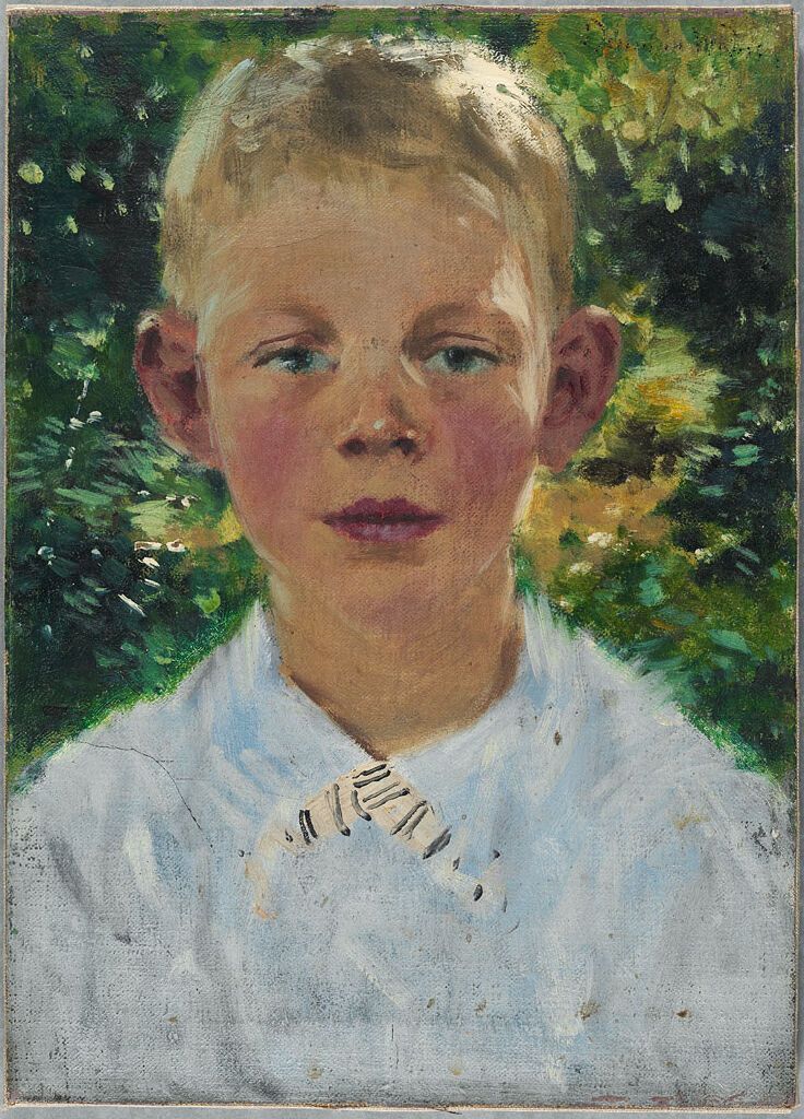 Retrato de um jovem menino loiro, óleo sobre tela de Denman Waldo Ross