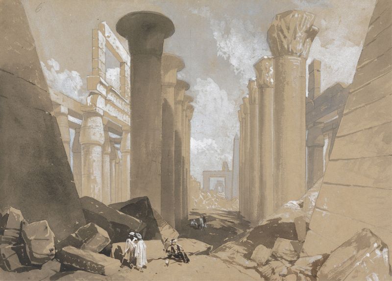 Karnak de William James Müller, óleo sobre tela representando colunas antigas e hieróglifos