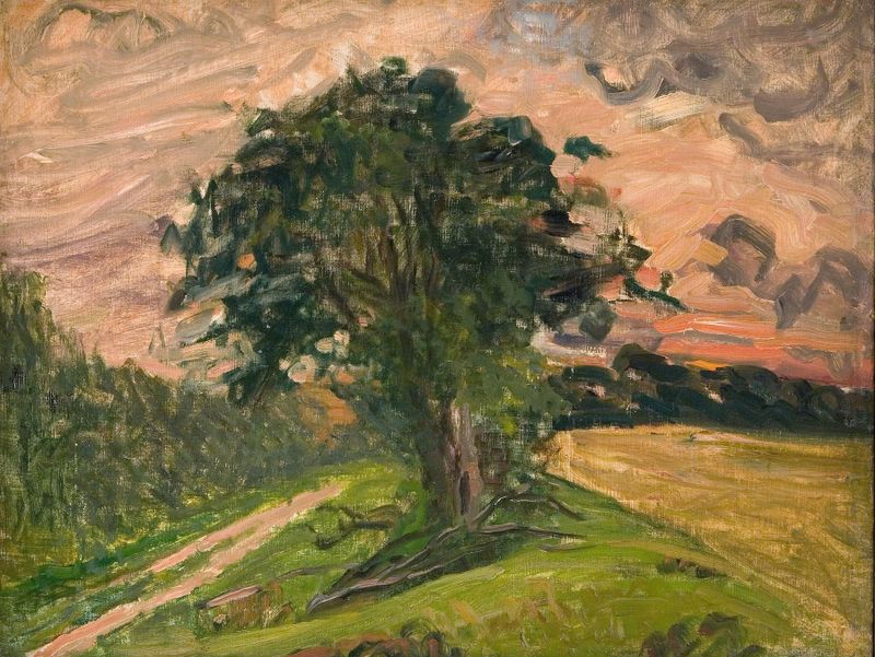 Aftenlandskab. Tisvilde by Albert Gottschalk, oil painting depicting a serene sunset over the sea.