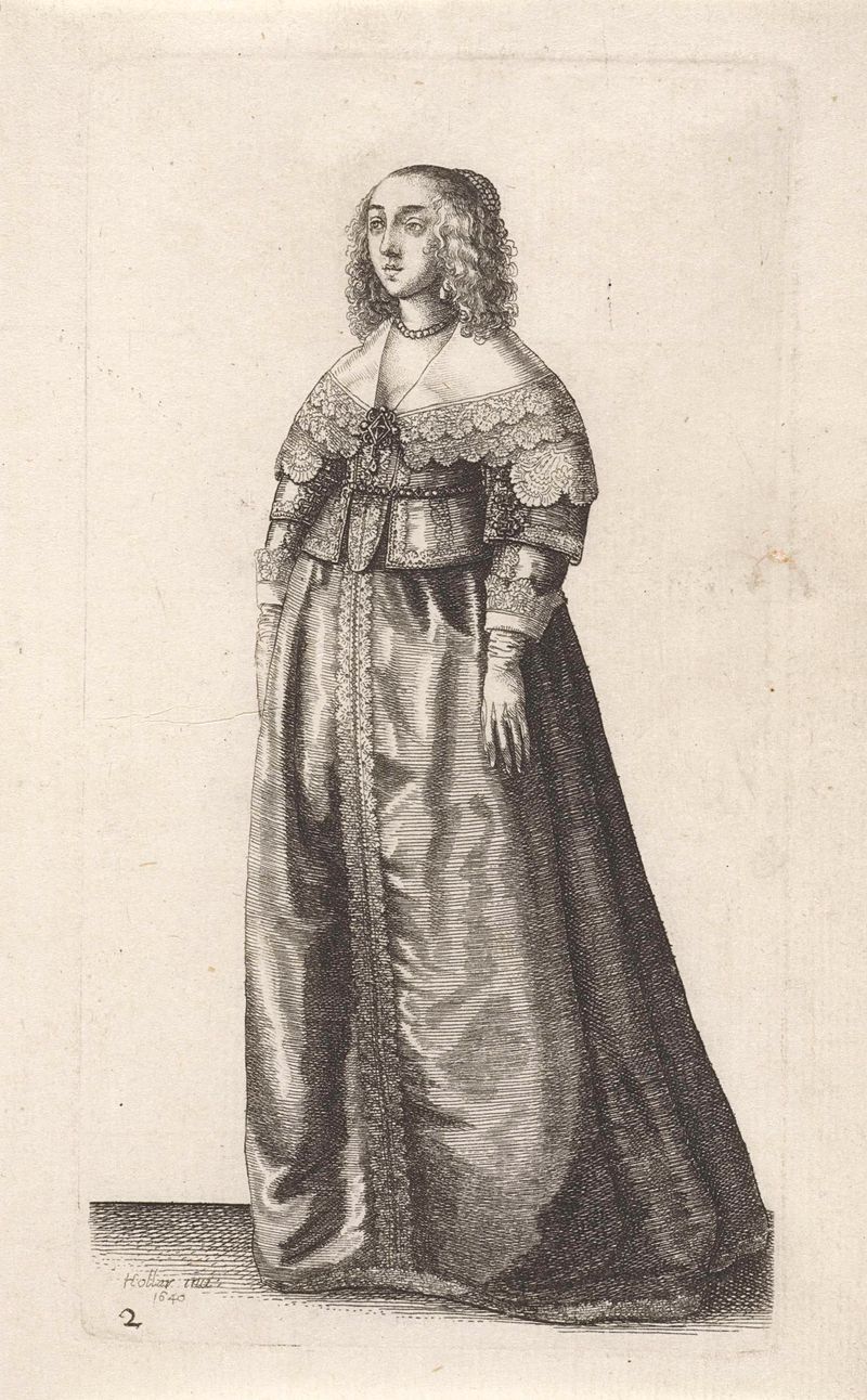 Etching by Wenceslaus Hollar depicting diverse women's fashion in 1640