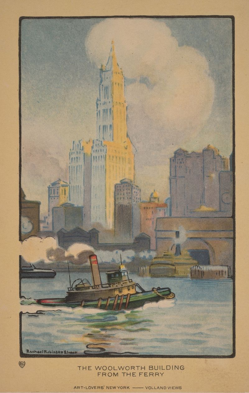 The Woolworth Building from the Ferry, modernismo de Rachael Robinson Elmer