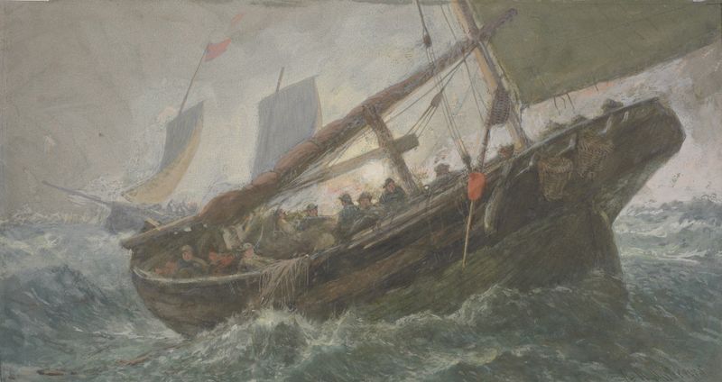 Fishing boat at sea by George Henry Andrews, oil on canvas