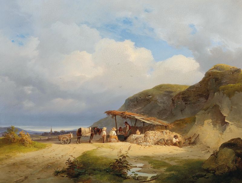 Resting at noon, oil on canvas by Ignaz Raffalt, featuring a reclining figure in soft light.