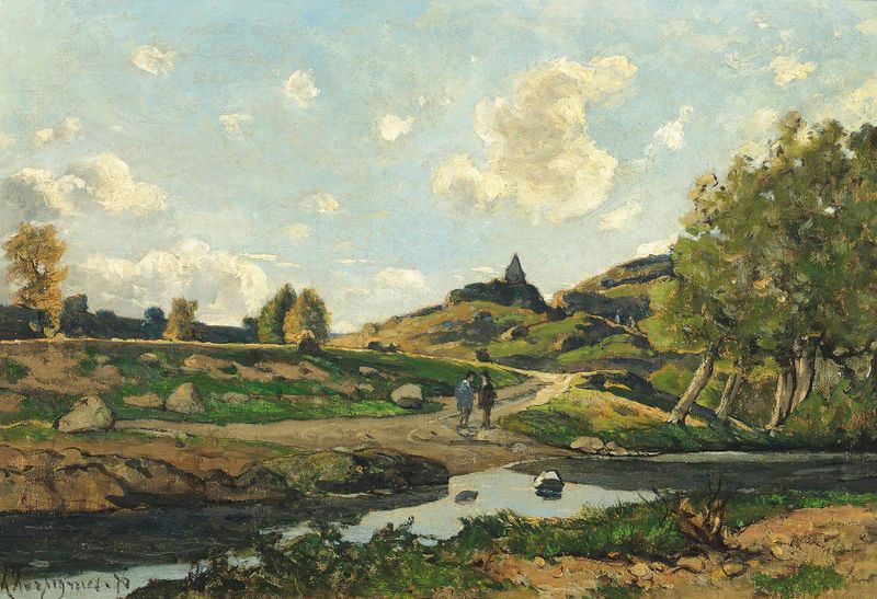 La Chapelle Sainte Étienne de Henri-Joseph Harpignies, realismo, representando una capilla serena rodeada de naturaleza.