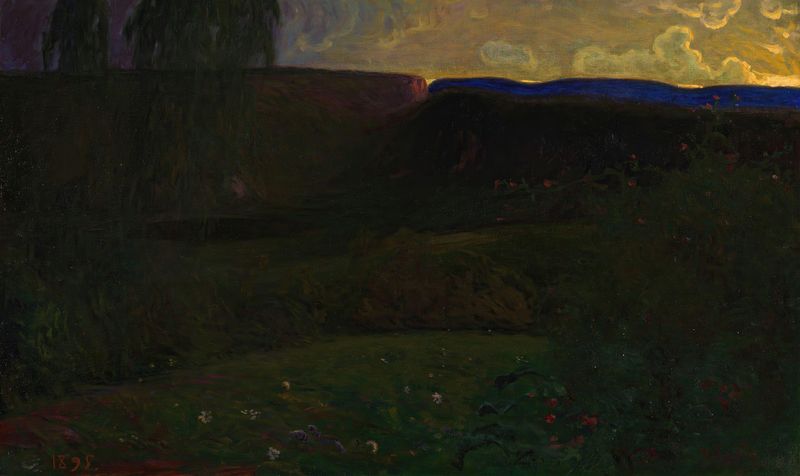 Oil painting by Halfdan Egedius depicting mountains and sky in Telemark