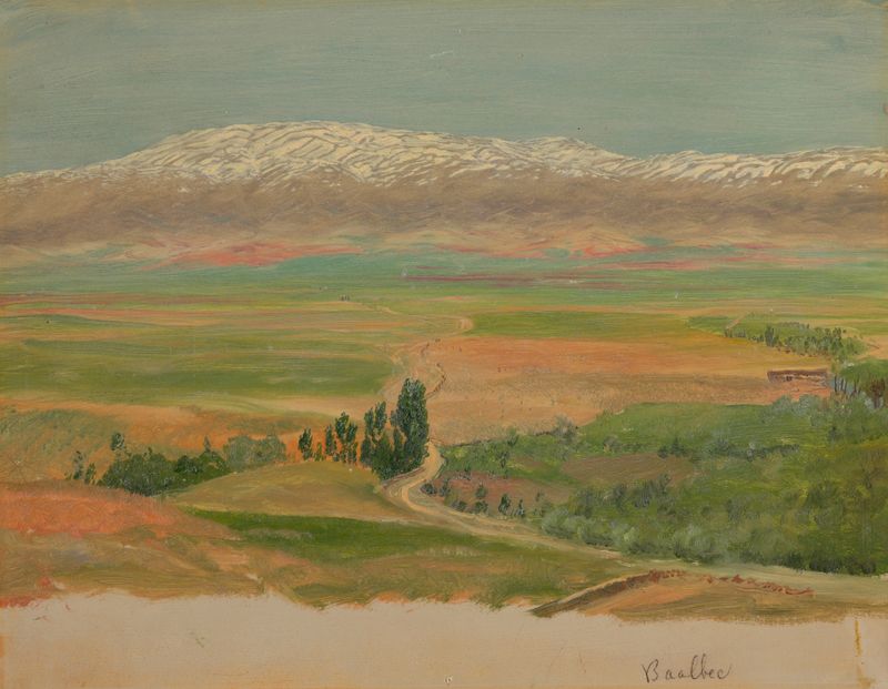 Oil painting of mountains near Baalbec by Frederic Edwin Church