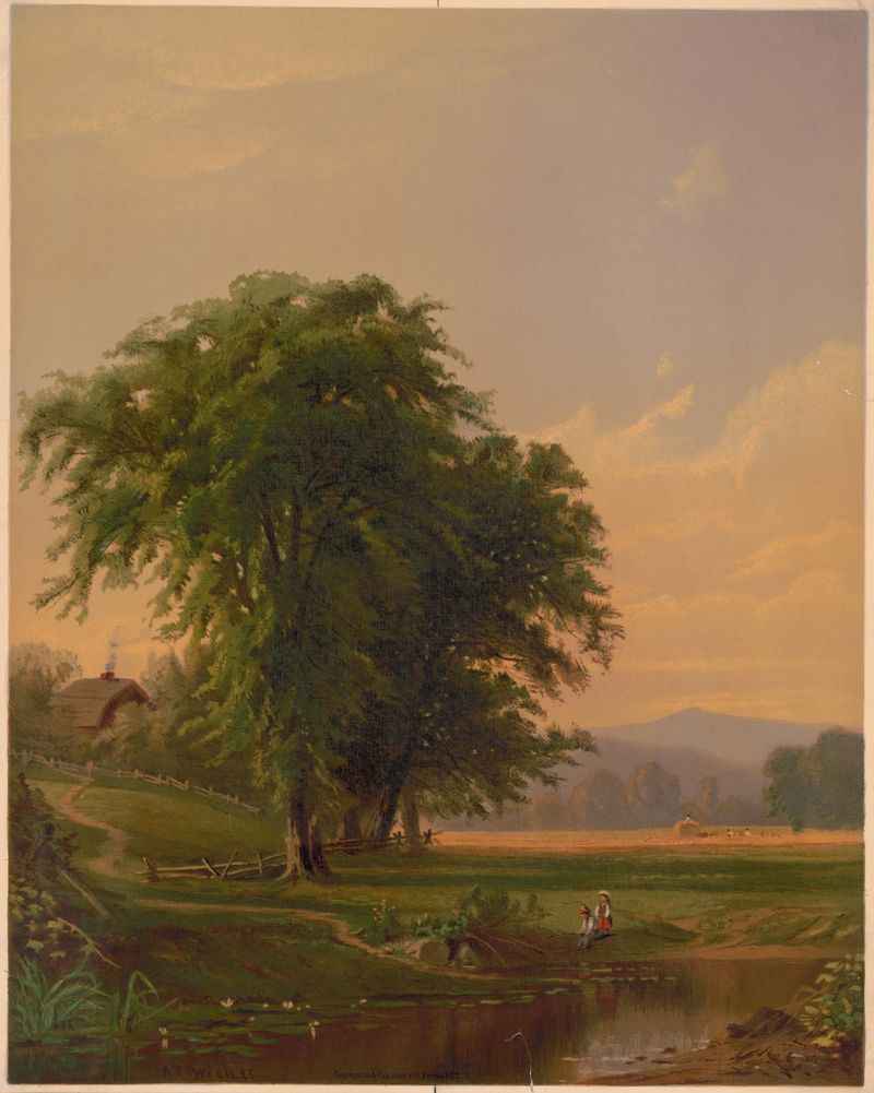 Summer de Charles Armstrong, pintura al óleo que representa un prado iluminado por el sol y colinas distantes.