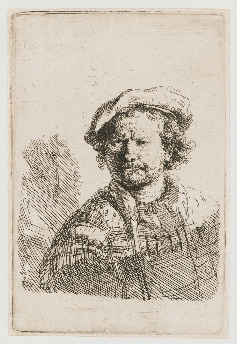 Autorretrato com boné de Rembrandt van Rijn, gravura