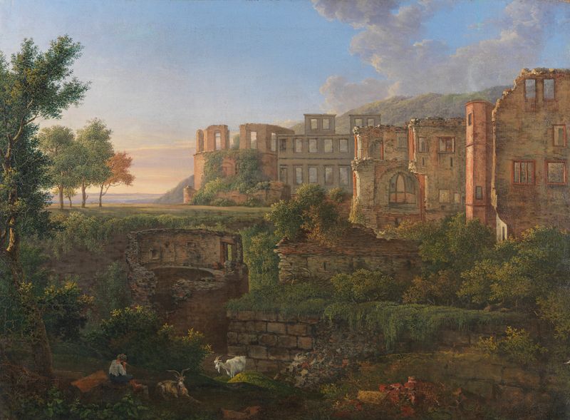Paisagem com o Castelo de Heidelberg, pintura a óleo de Christian Philipp Koester
