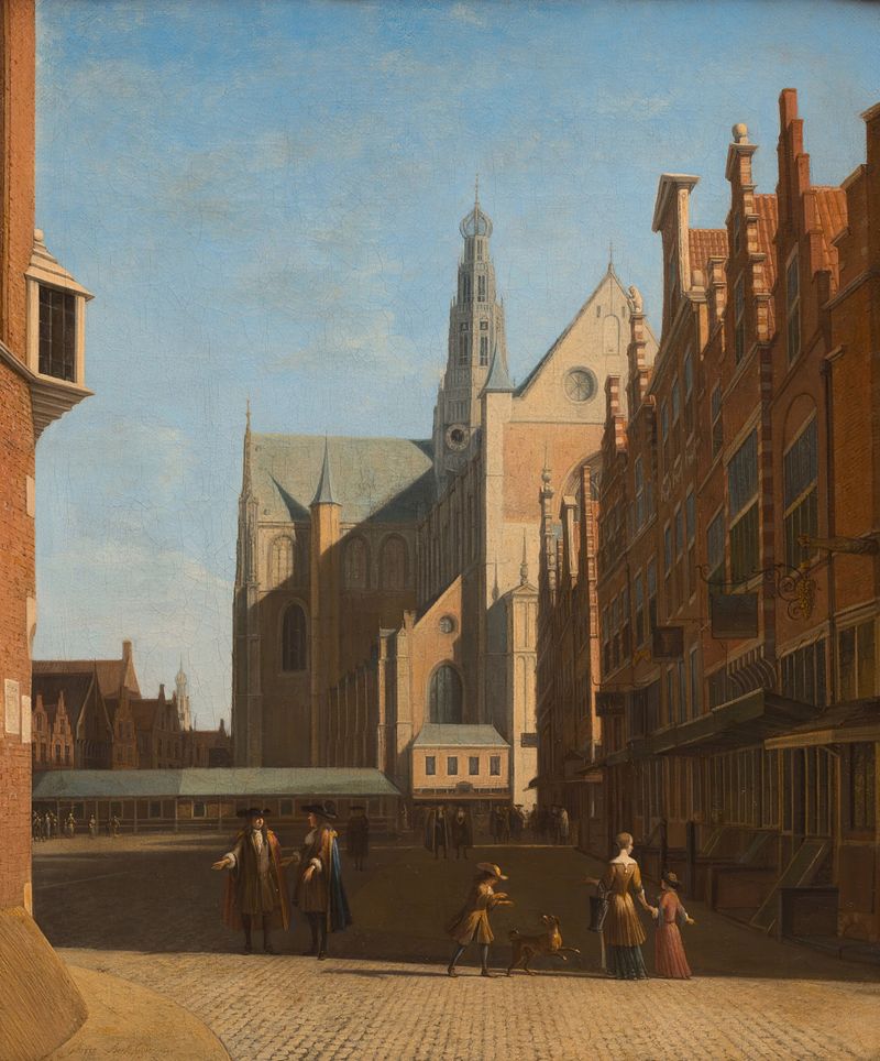 Vista da Grote Kerk em Haarlem, óleo de Gerrit Adriaensz. Berckheyde