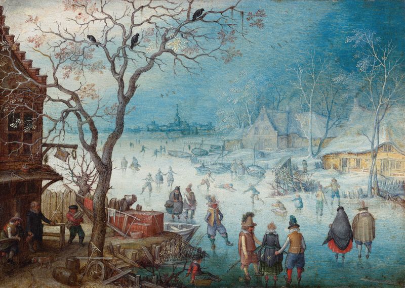 Winter landscape with snow-draped trees by Christoffel van den Berghe, medium unknown.