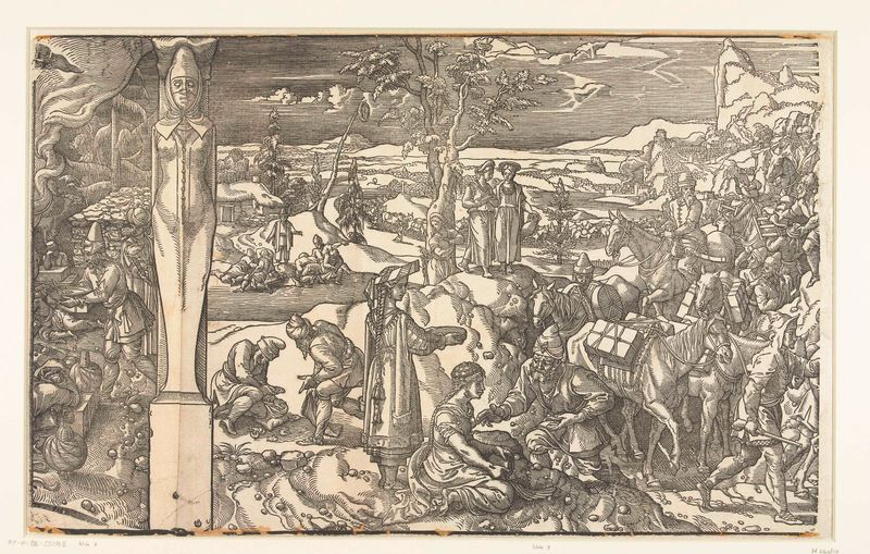 Genre scene depicting travelers on paper by Pieter Coecke van Aelst