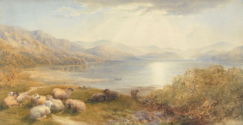 Landscape oil painting by Cornelius Pearson depicting a river and pastel sky