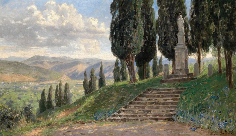 Paisaje con colinas y cielo de Luise Begas-Parmentier, medio desconocido