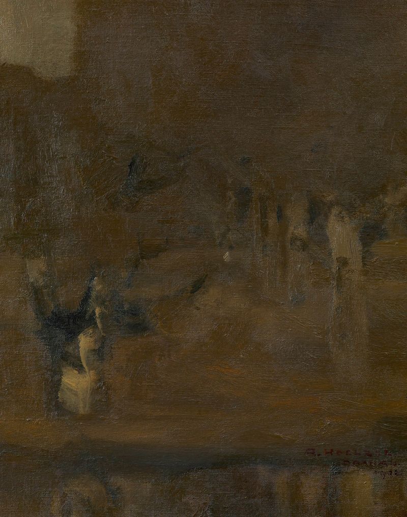 Landschaftsstudie aus Dachau by Adolf Hölzel, oil on canvas, depicting a serene meadow landscape.