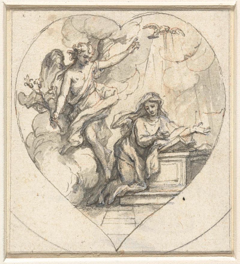 Pintura al óleo barroca de Unknown Artist que representa una figura angelical con drapeado y luz