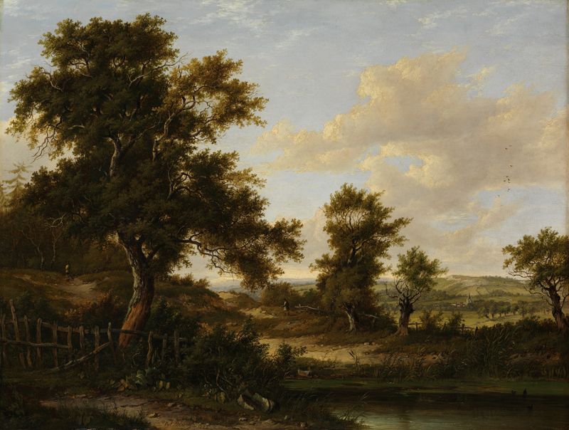 Landscape of hills and trees in oil on canvas by Patrick Nasmyth