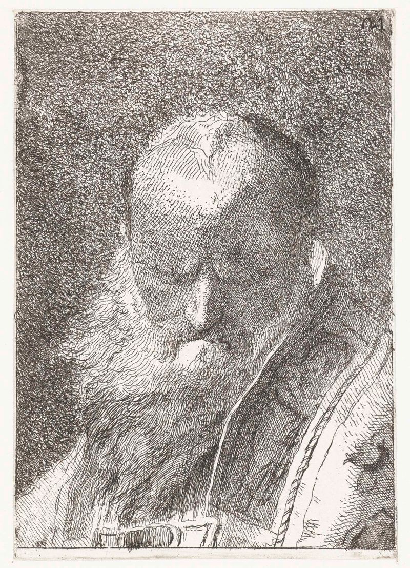 Gravura religiosa de Giovanni Domenico Tiepolo retratando um sacerdote em uma casula.