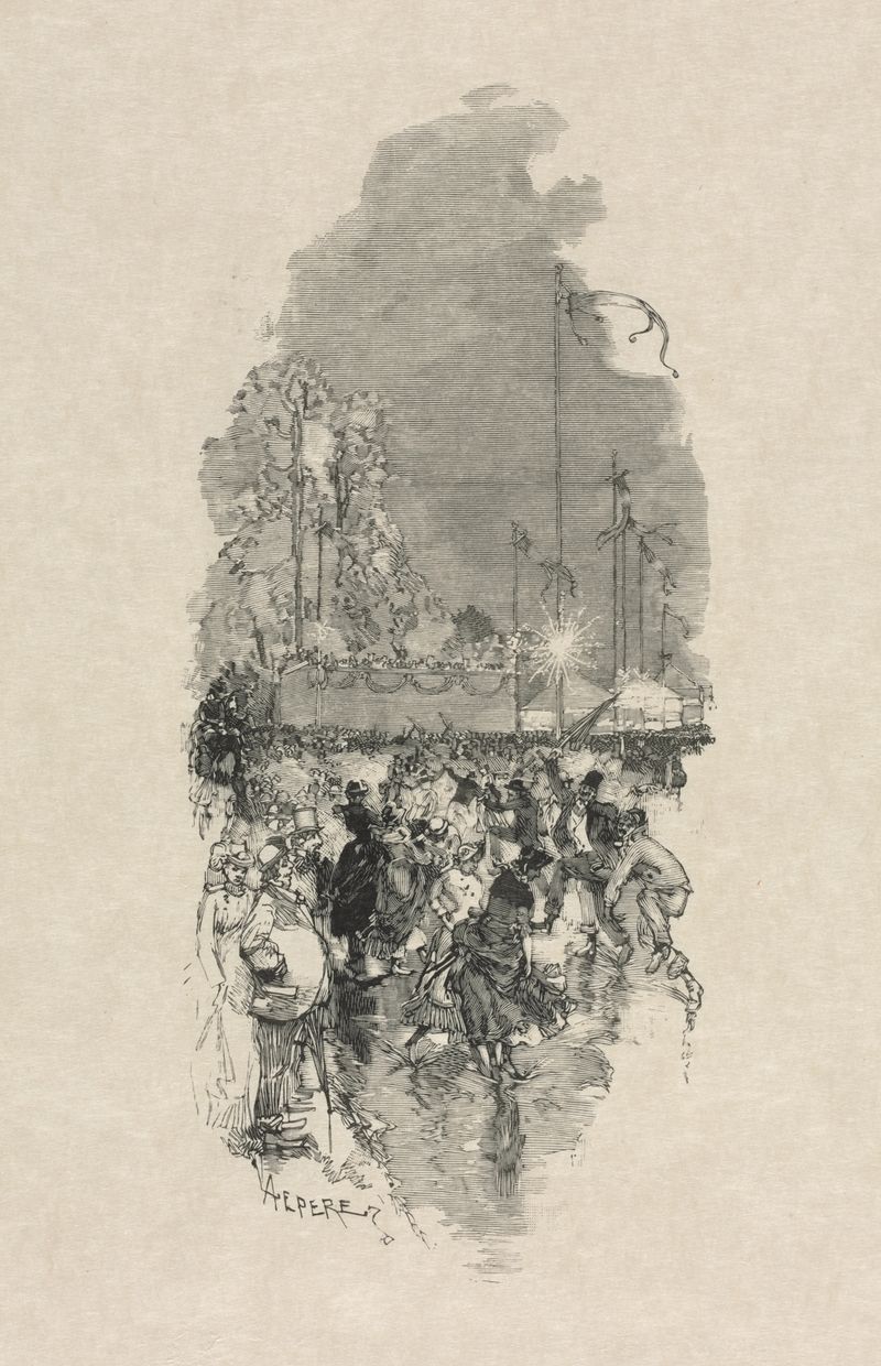 Pintura figurativa a óleo de Auguste Louis Lepère mostrando dançarinos em movimento, intitulada Festival.