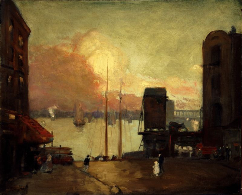 Cumulus clouds over the East River, oil on canvas by Robert Henri