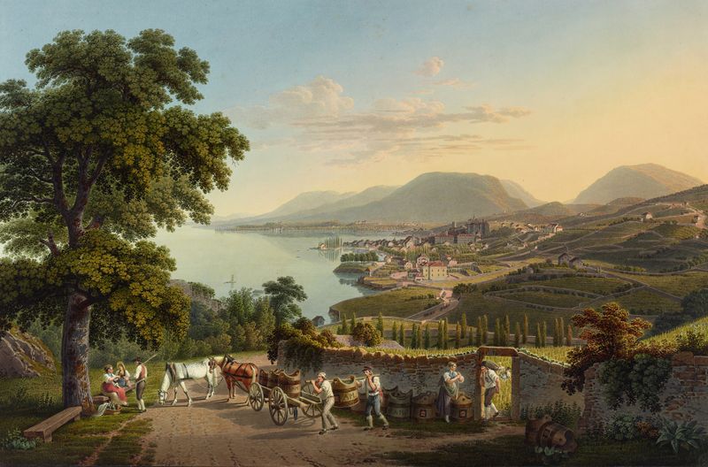 Paisaje de Neuchâtel, Suiza por Gabriel Lory the Younger, pintura al óleo