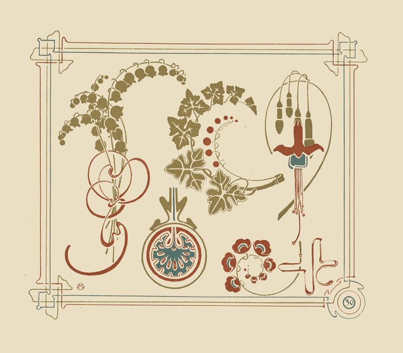 Abstract botanical design in color lithograph by Alphonse Mucha