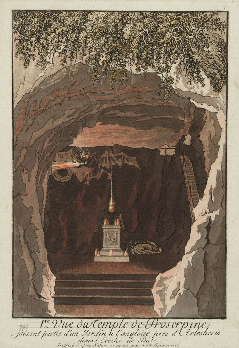 Paisaje de jardín con un templo, pintura al óleo de Wilhelm Friedrich Gmelin