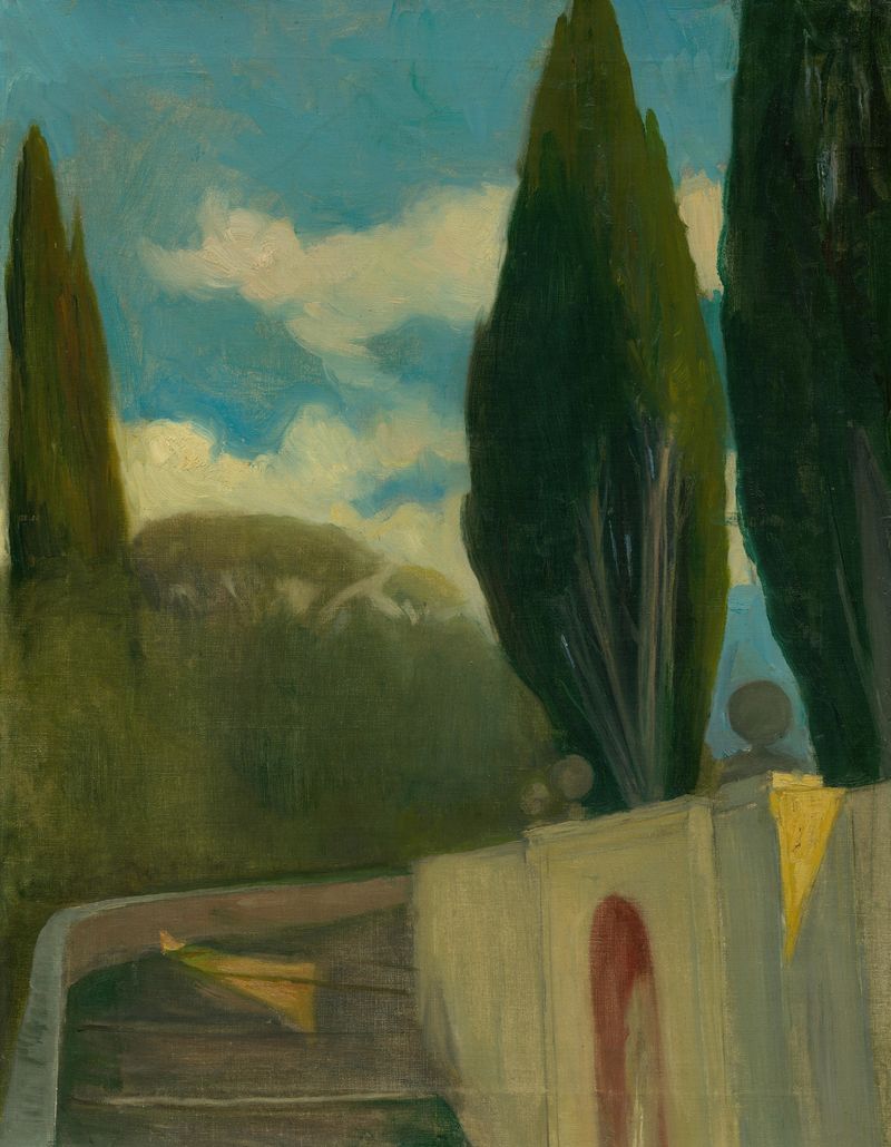 Krajina by Ákos Aranyossy, oil painting depicting a serene landscape with light and nature.