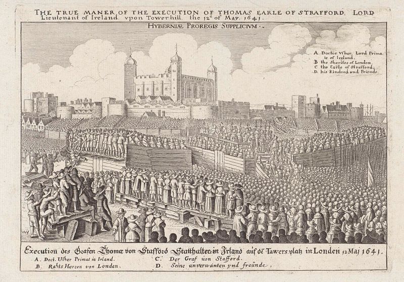 Escena de ejecución de Thomas Wentworth, grabado de Wenceslaus Hollar