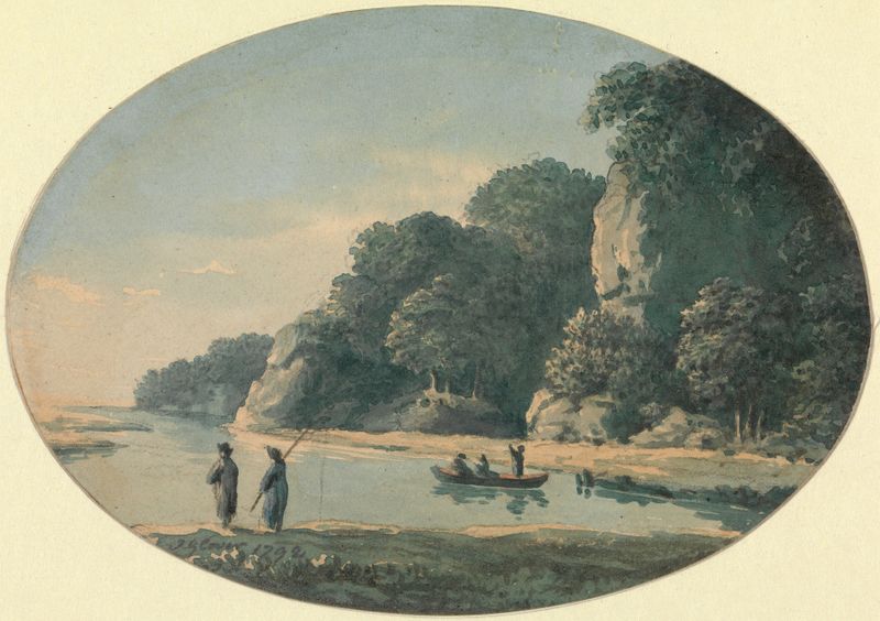 River with Fishermen, óleo sobre tela de John Glover