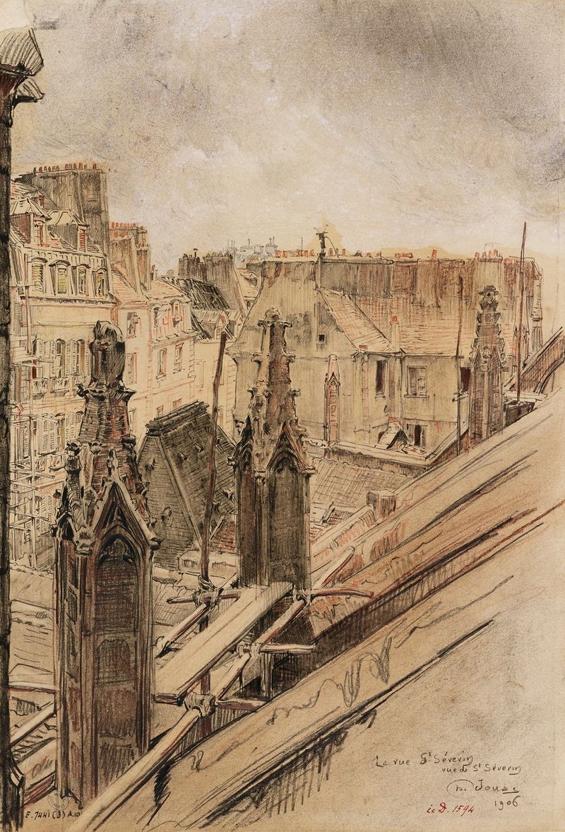Paisaje de techos en Effets de toits, rue Saint Séverin de Charles Jouas, pintura al óleo.