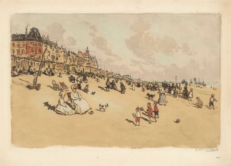 La petite plage by Jean François Raffaëlli, impressionism, depicting a tranquil beach and sea.