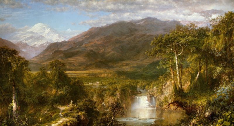 Heart of the Andes, oil painting by Frederic Edwin Church, depicting a vast mountainous landscape.