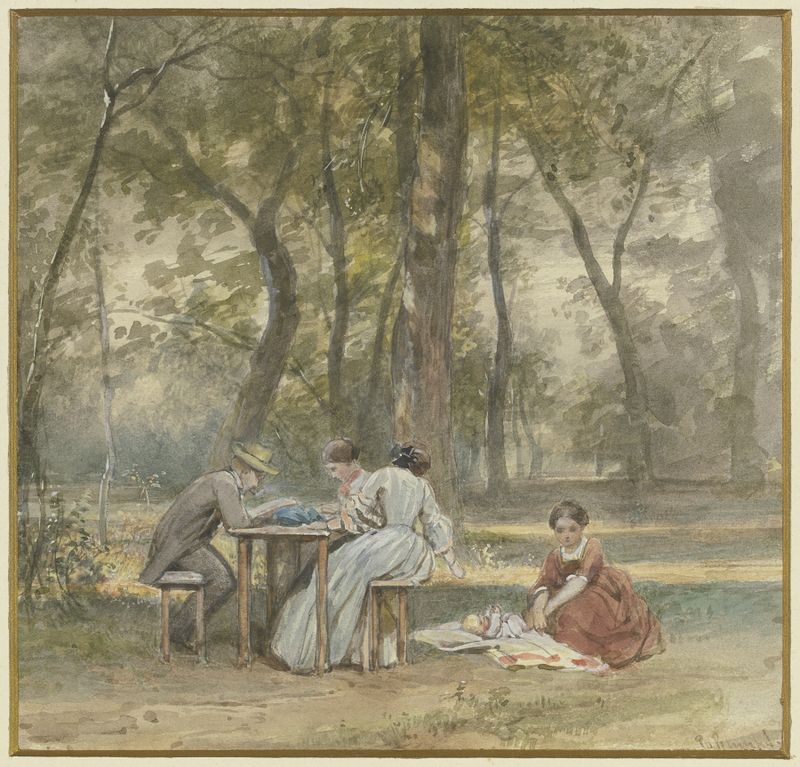 Figurative oil painting by Philipp Rumpf depicting a family in a serene vacation setting.