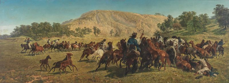 Csikós Working Wild Hungarian Horses, óleo sobre lienzo de Teutwart Schmitson