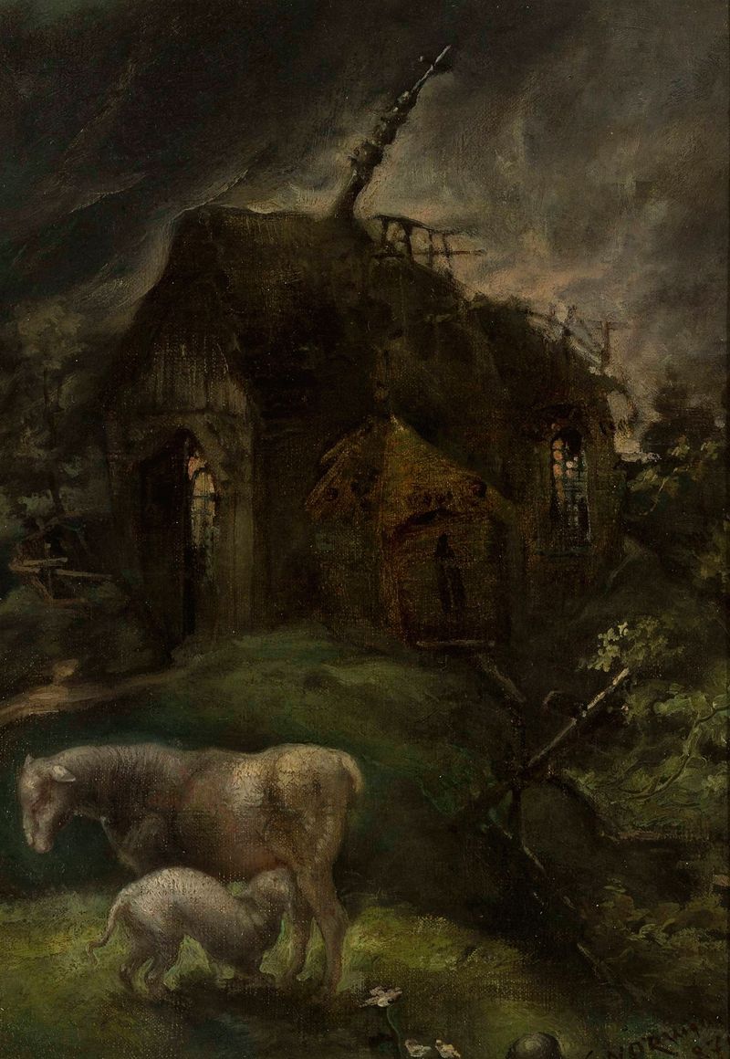 Ruined shrine de Cyprian Kamil Norwid, representando arquitetura com luz e sombras.