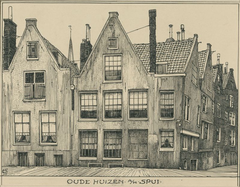 Oude huizen aan het Spui te Amsterdam, óleo sobre tela de Willem Wenckebach