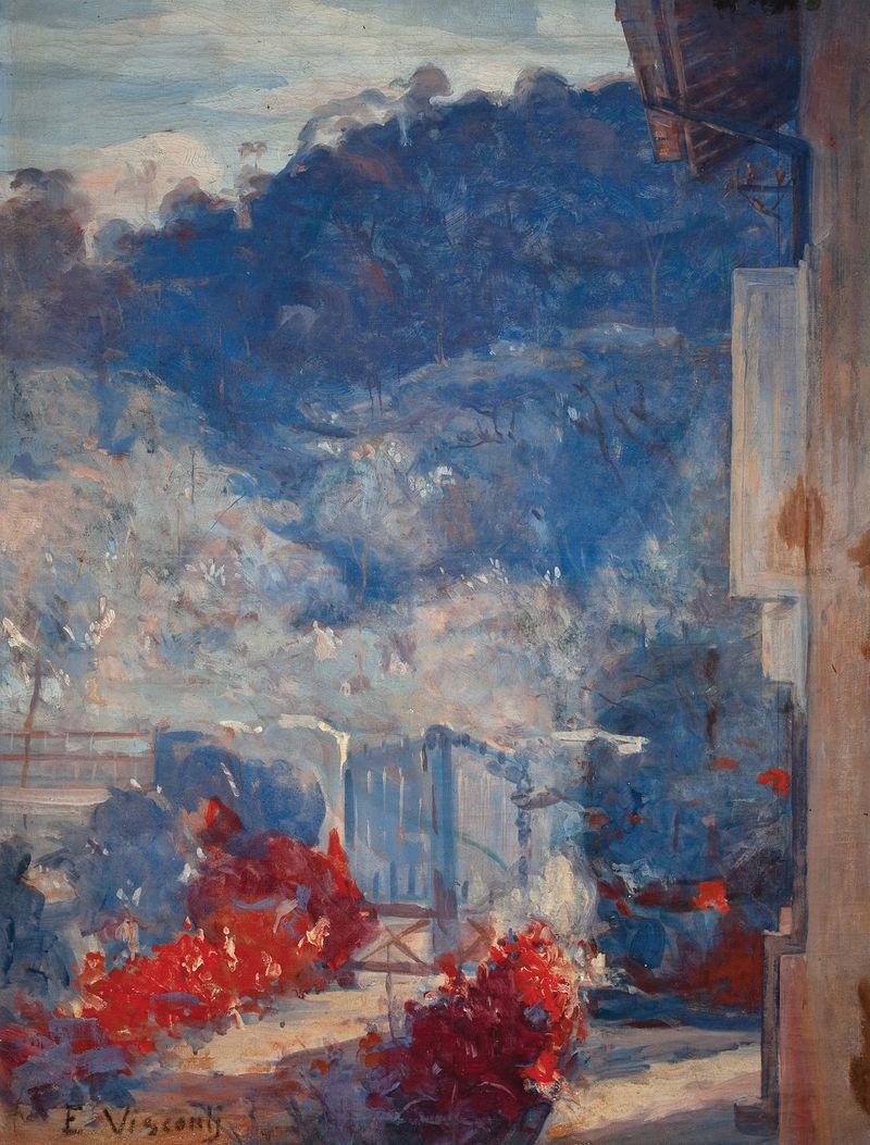 Oil painting by Eliseu Visconti depicting sunlight illuminating a landscape